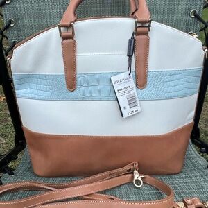 Brahmin White, Blue, and Tan Tote Bag